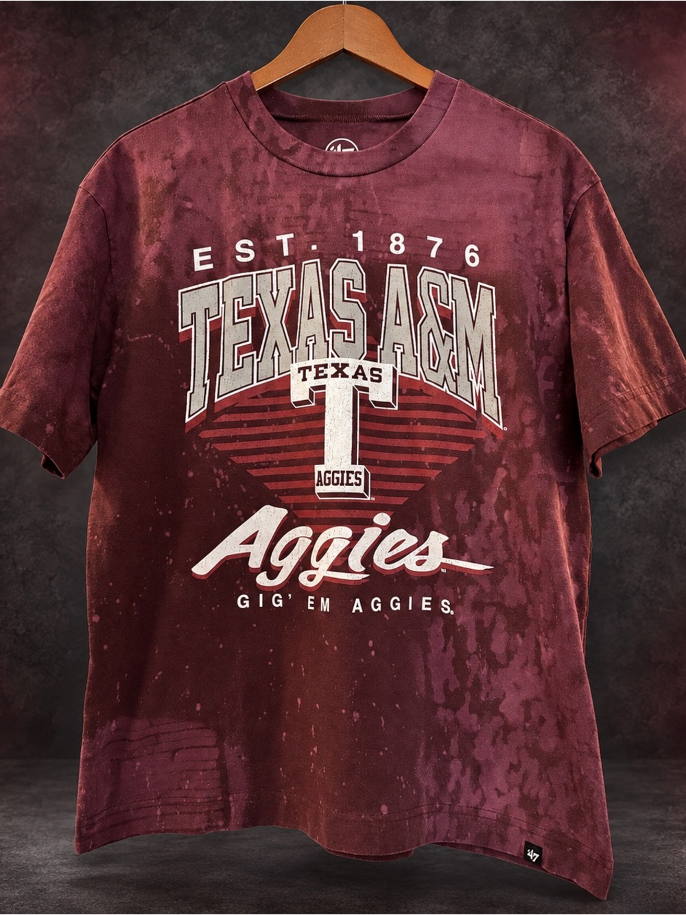 Texas A&M Aggies ’47 Brand Custom Bleach Art T-Shirt Men’s Medium Maroon